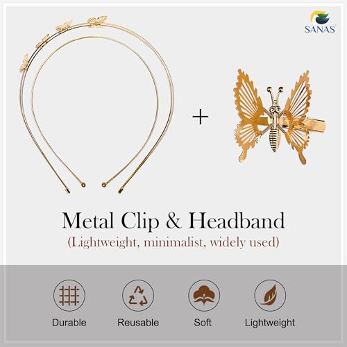 Sanas Butterfly Headband For Women Stylish (4Pcs) Viral Headband For Girls Kids Head Accessories For Women Stylish Beach Hair Accessories For Woman Headbands For Woman Stylish (4Pcs) (Glam Gold Shade) - Image 5