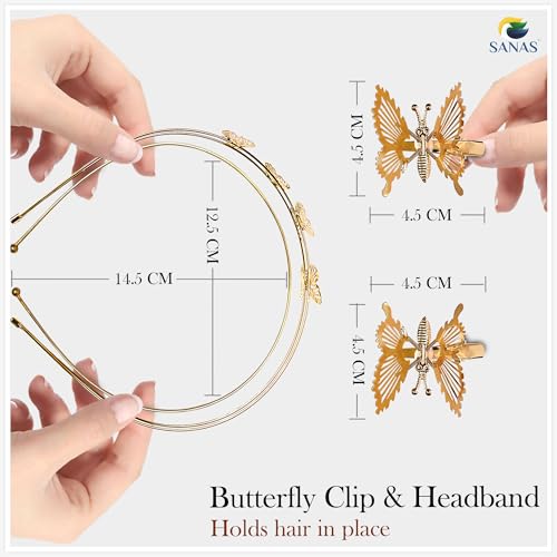 Sanas Butterfly Headband For Women Stylish (4Pcs) Viral Headband For Girls Kids Head Accessories For Women Stylish Beach Hair Accessories For Woman Headbands For Woman Stylish (4Pcs) (Glam Gold Shade) - Image 2