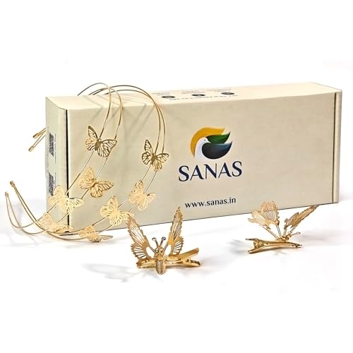 Sanas Butterfly Headband For Women Stylish (4Pcs) Viral Headband For Girls Kids Head Accessories For Women Stylish Beach Hair Accessories For Woman Headbands For Woman Stylish (4Pcs) (Glam Gold Shade) - Image 1