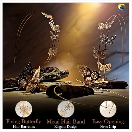 Sanas Butterfly Headband For Women Stylish (4Pcs) Viral Headband For Girls Kids Head Accessories For Women Stylish Beach Hair Accessories For Woman Headbands For Woman Stylish (4Pcs) (Glam Gold Shade) - Image 4