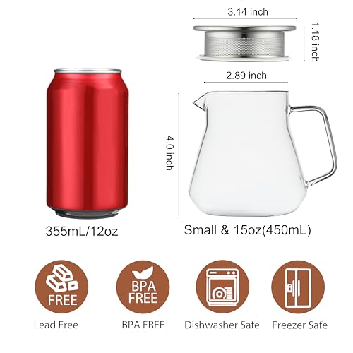 CNGLASS Small Glass Teapot with Stainless Steel Filter Lid15oz450ml Glear Tea Kettle Stovetop SafeBorosilicate Glass Tea Pots for Blooming and Loose Leaf Tea - Image 3
