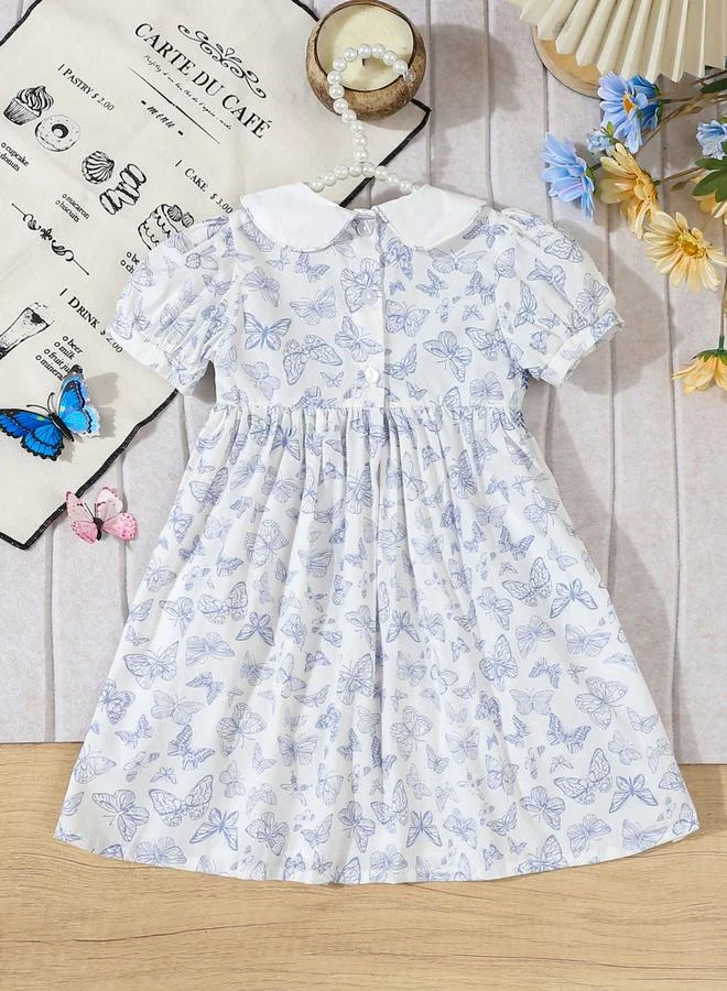 Take Two Girls Blue Butterfly Print Knee-Length Dress