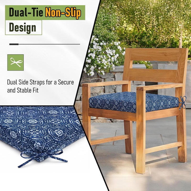 Basic Beyond Outdoor Chair Cushions for Patio Furniture, Waterproof Outdoor Cushions, Square Corner Patio Chair Cushions Set of 4 with Ties, 18.5"x16"x3", Blue Circles - Image 4