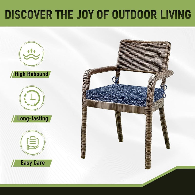 Basic Beyond Outdoor Chair Cushions for Patio Furniture, Waterproof Outdoor Cushions, Square Corner Patio Chair Cushions Set of 4 with Ties, 18.5"x16"x3", Blue Circles - Image 5