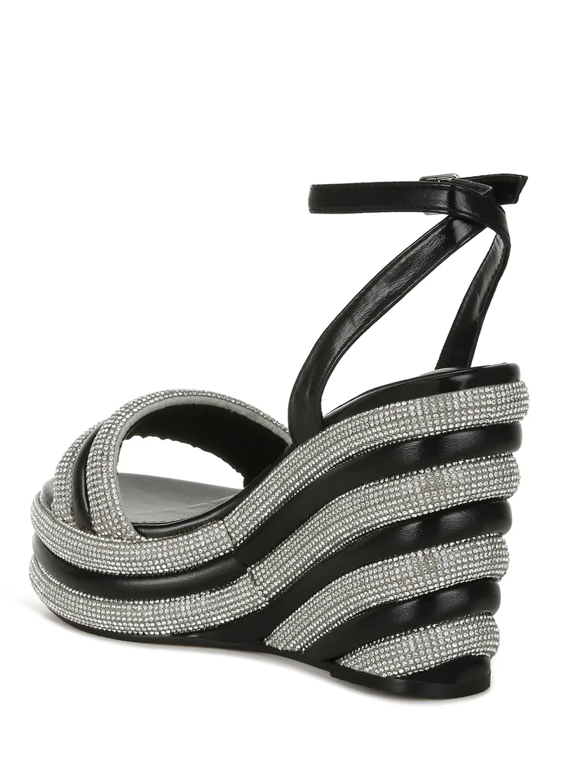 London Rag Rhinestone Studded Wedge Sandals in Black