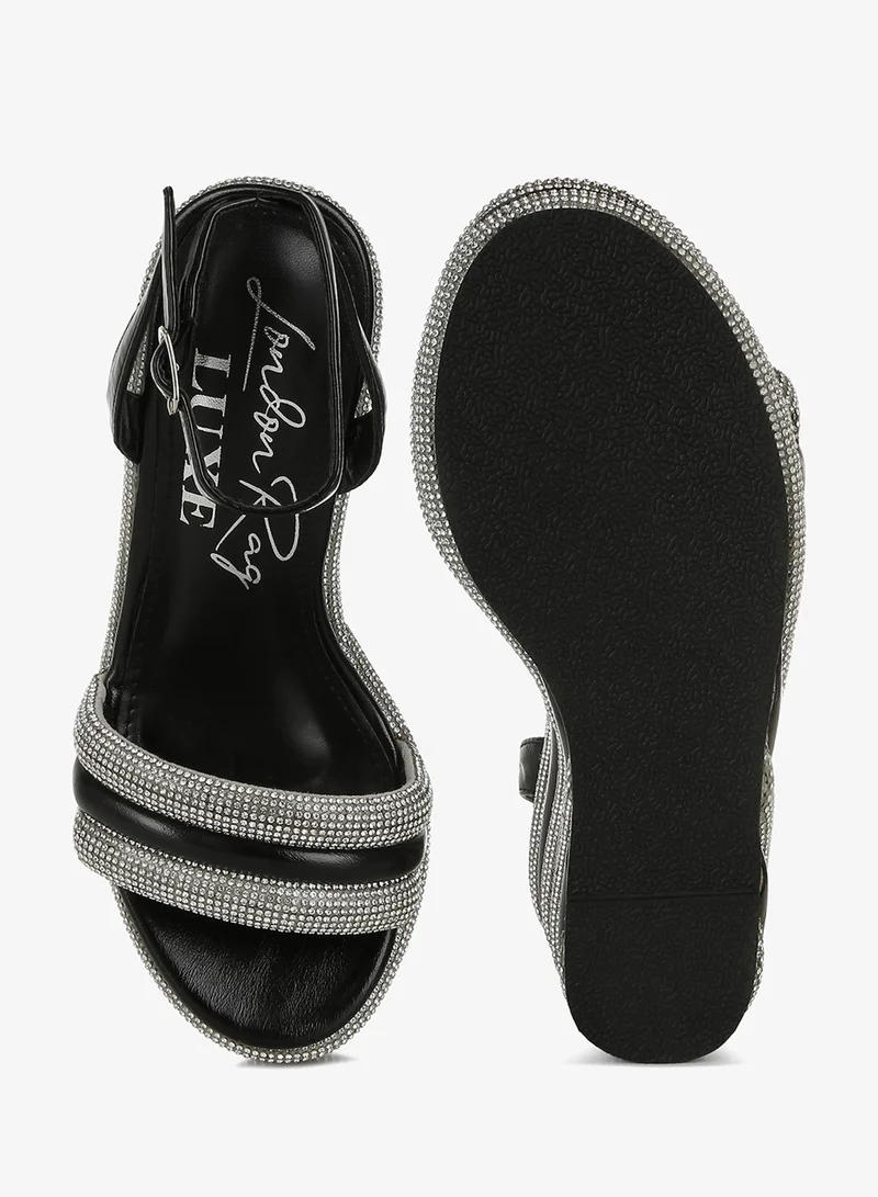 London Rag Black Rhinestone Studded Wedge Sandals in Black for Women | Best Price UAE