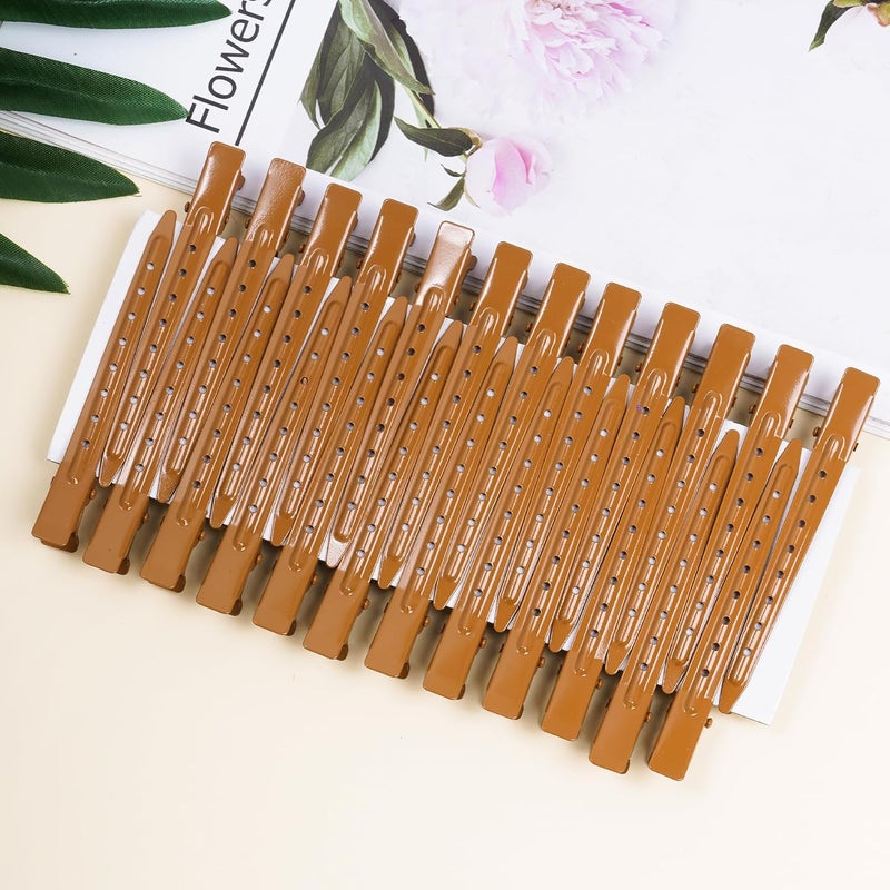 Bantoye 24 Packs Duck Bill Clips, 3.35 Inches Rustproof Metal Alligator Curl Clips with Holes for Hair Styling, Hair Coloring, Brown - Image 4