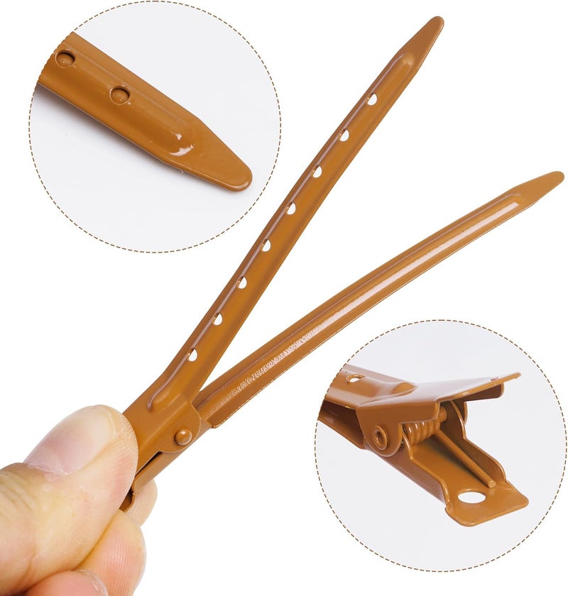 Bantoye 24 Packs Duck Bill Clips, 3.35 Inches Rustproof Metal Alligator Curl Clips with Holes for Hair Styling, Hair Coloring, Brown - Image 3