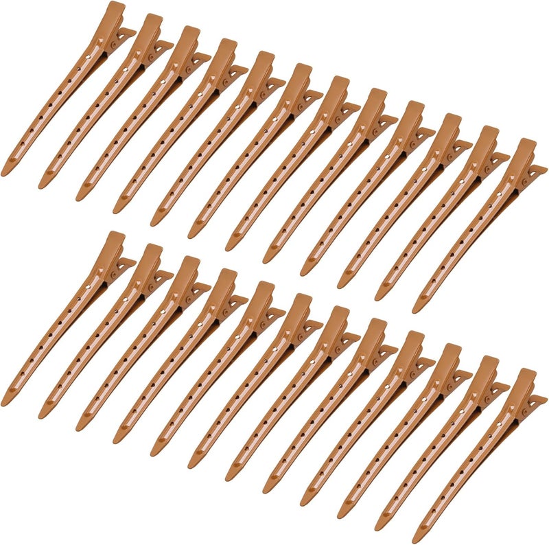Bantoye 24 Packs Duck Bill Clips, 3.35 Inches Rustproof Metal Alligator Curl Clips with Holes for Hair Styling, Hair Coloring, Brown - Image 1