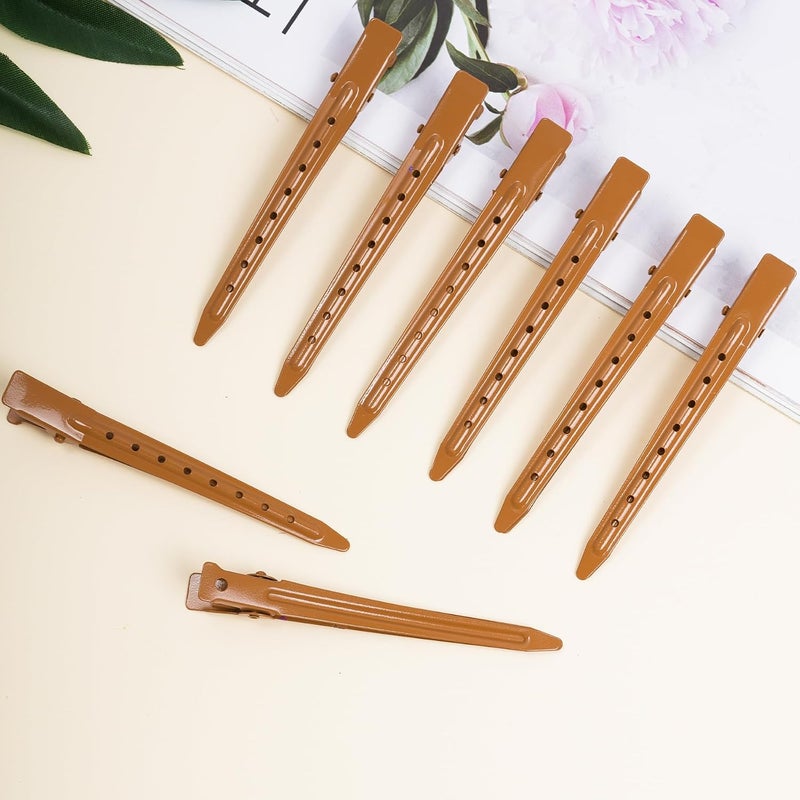 Bantoye 24 Packs Duck Bill Clips, 3.35 Inches Rustproof Metal Alligator Curl Clips with Holes for Hair Styling, Hair Coloring, Brown - Image 5
