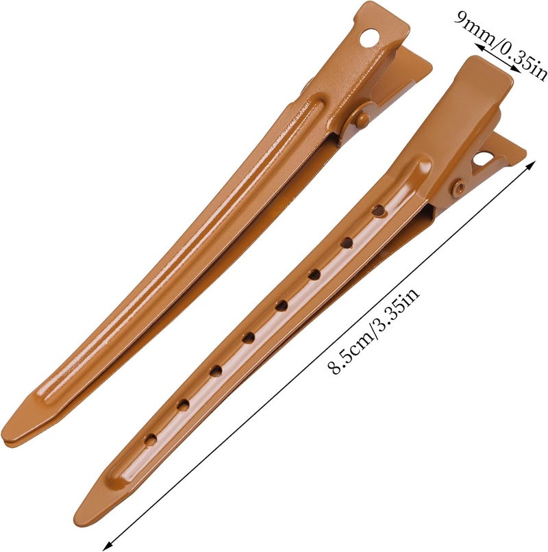 Bantoye 24 Packs Duck Bill Clips, 3.35 Inches Rustproof Metal Alligator Curl Clips with Holes for Hair Styling, Hair Coloring, Brown - Image 2