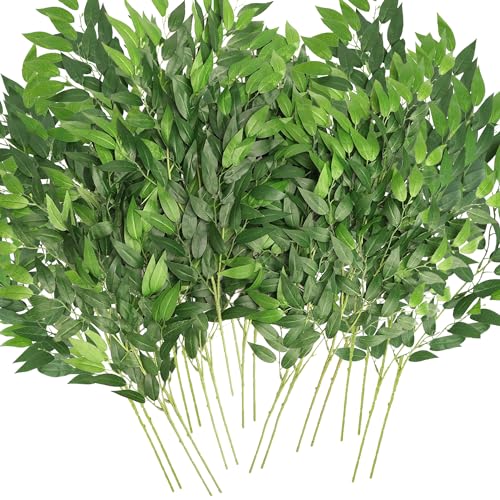 WONICE Artificial Italian Ruscus Greenery Stems, Faux Green Leaf Garland Branches Hanging Greenery Spray for Wedding Bouquet Arch Table Centerpiece Home Decor (Green-10 Pack) - Image 1