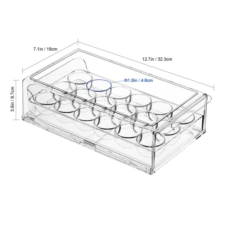 Ettori BPA Free Refrigerator Organizer Bins, Stackable Egg Holder, 18 Egg Tray - Image 4