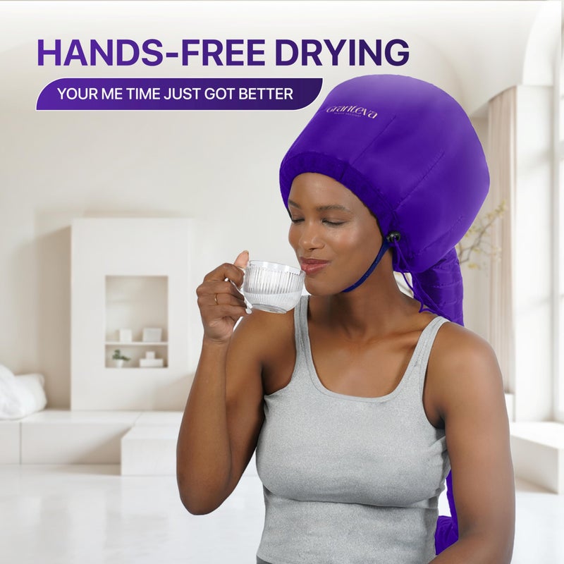 Granteva Bonnet Hair Dryer Attachment w/A Headband Integrated that Reduces Heat Around Ears & Neck - Diffuser Cap for Hair Dryer Curly Hair, Speeds Up Drying Time, Deep Conditioning at Home - Large (Purple) - Image 4