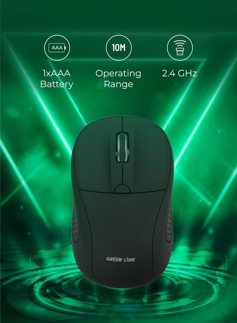 GREEN LION 2.4GHz Wireless Mouse G200 / 1600 DPI Resolution / USB Nano Receiver / 10 Meter Operating Range - Black - Image 2