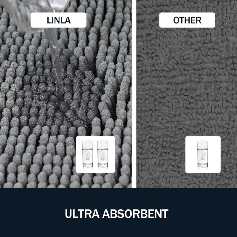 LINLA 3 Pieces Bathroom Rug Set, Absorbent Non Slip Chenille Bath mat, Thick Plush Chenille Carpet Mats Set,Washable Dry Quickly with U-Shaped Toilet Mat for Tub, Shower（Grey） - Image 5