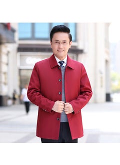 Generic Loose Casual Mens Jacket Single Row Button Dad Coat Spring Autumn Wear Comfortable Fit Long Sleeve Velvet Rabbit Fur Blend Wine red  - Image 1
