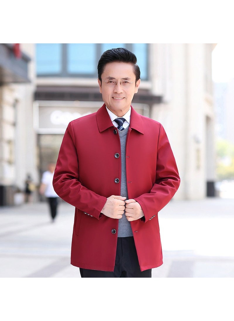 Generic - Loose Casual Mens Jacket Single Row Button Dad Coat Spring Autumn Wear Comfortable Fit Long Sleeve Velvet Rabbit Fur Blend Wine red - Image 1