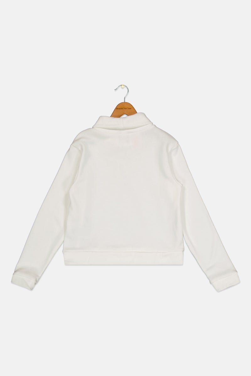 Adidas Kids Girl Sportswear Fit Long Sleeve Outdoor Sweatshirt, White  - Image 2
