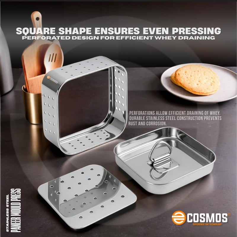 COSMOS صانع الجبن المصنوع من الفولاذ المقاوم للصدأ - قالب مربع لصنع الجبن الطازج والتوفو والبراعم | 450 مل أساسي في المطبخ (مربع، 450 مل) - Image 3