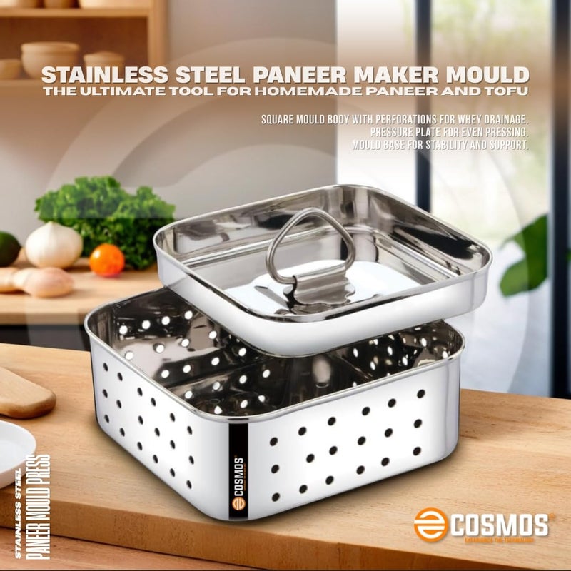 COSMOS صانع الجبن المصنوع من الفولاذ المقاوم للصدأ - قالب مربع لصنع الجبن الطازج والتوفو والبراعم | 450 مل أساسي في المطبخ (مربع، 450 مل) - Image 2