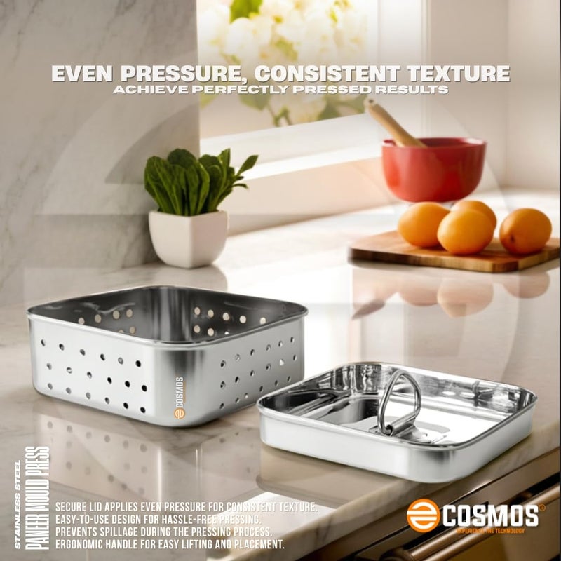 COSMOS صانع الجبن المصنوع من الفولاذ المقاوم للصدأ - قالب مربع لصنع الجبن الطازج والتوفو والبراعم | 450 مل أساسي في المطبخ (مربع، 450 مل) - Image 4