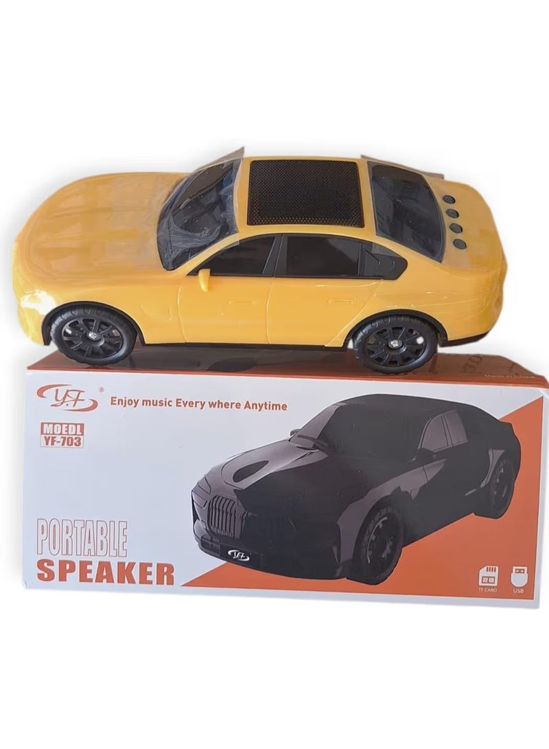 مكبر صوت علي شكل سيارة VF-701 بلوتوث لاسلكي محمول للمكتب و غرف النوم و للالعاب يدعم USB وMicro SD وراديو اف ام وصوت AUX (اصفر) - Image 2