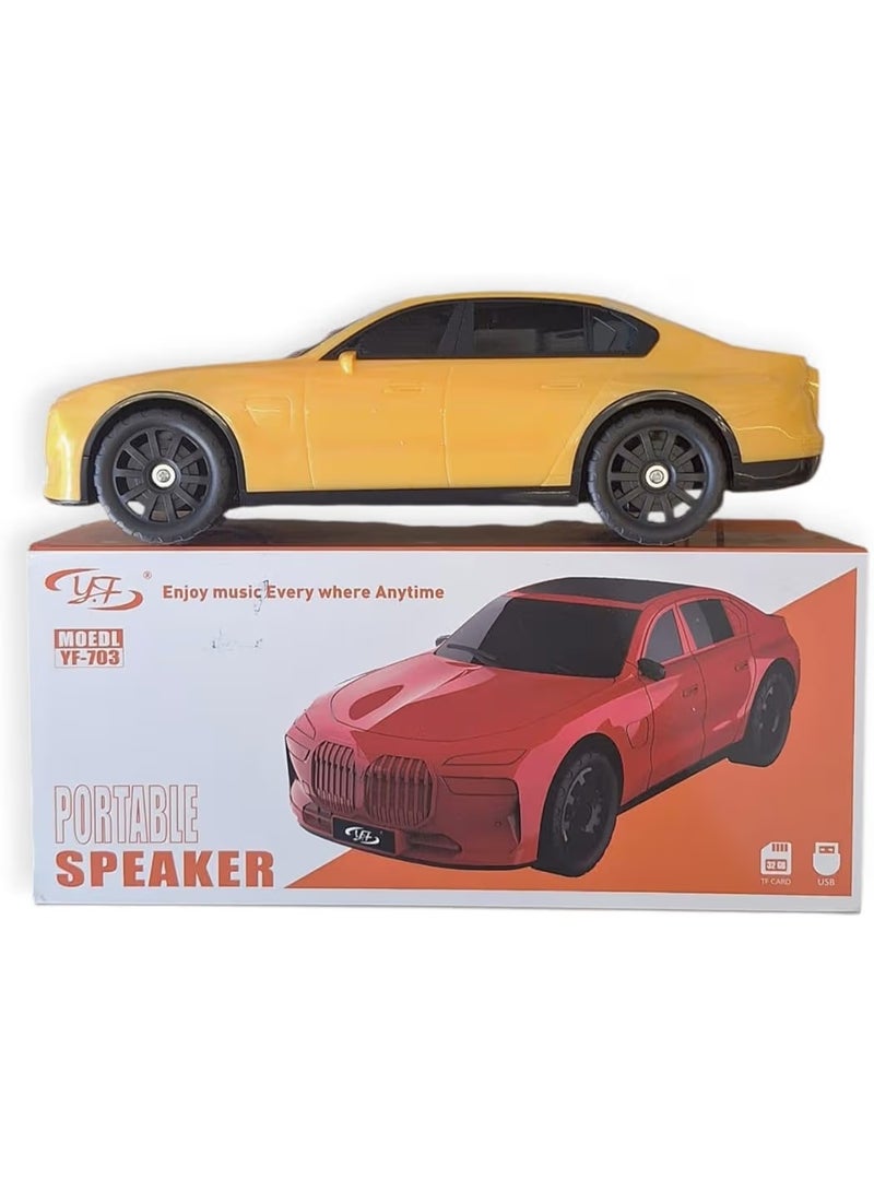 مكبر صوت علي شكل سيارة VF-701 بلوتوث لاسلكي محمول للمكتب و غرف النوم و للالعاب يدعم USB وMicro SD وراديو اف ام وصوت AUX (اصفر) - Image 1
