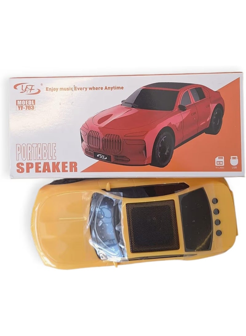 مكبر صوت علي شكل سيارة VF-701 بلوتوث لاسلكي محمول للمكتب و غرف النوم و للالعاب يدعم USB وMicro SD وراديو اف ام وصوت AUX (اصفر) - Image 3