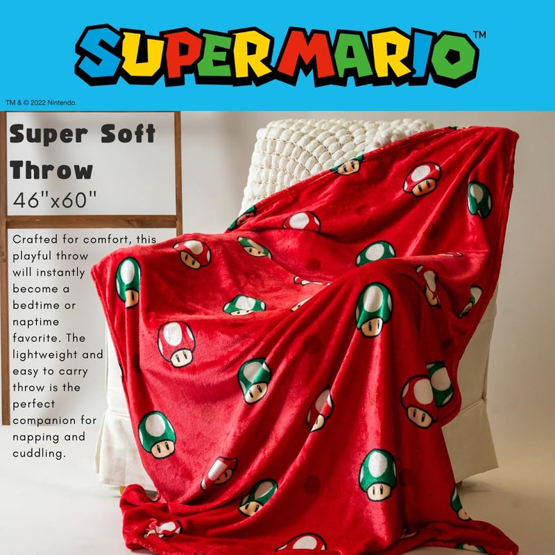 Franco Franco Nintendo Super Mario Toad Kids Bedding Super Soft Plush Throw Blanket  46 in x 60 in  (Officially Licensed Product) - Image 2