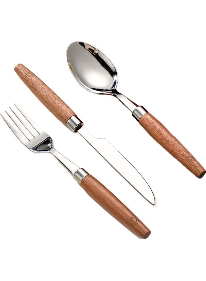 JD.com Jd Jingzao, Spoons, Knife And Fork Soup Spoons, Fruit Forks, Western-Style Steak, Stainless Steel Food-Grade [Ebony Wood Handle], Three-Piece Set - Image 2