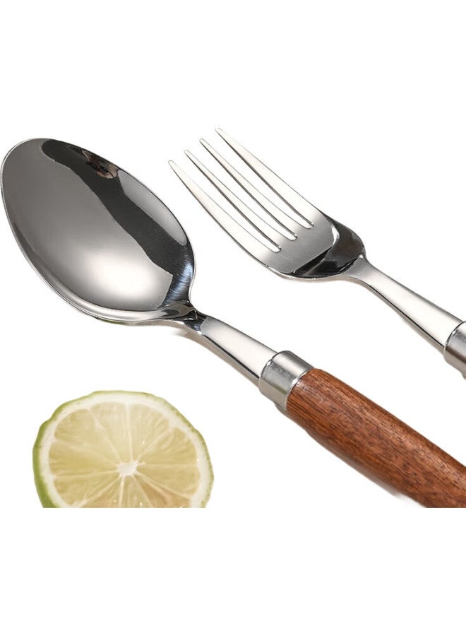 JD.com Jd Jingzao, Spoons, Knife And Fork Soup Spoons, Fruit Forks, Western-Style Steak, Stainless Steel Food-Grade [Ebony Wood Handle], Three-Piece Set - Image 1