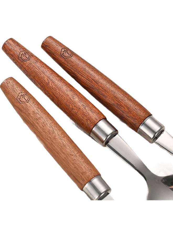 JD.com Jd Jingzao, Spoons, Knife And Fork Soup Spoons, Fruit Forks, Western-Style Steak, Stainless Steel Food-Grade [Ebony Wood Handle], Three-Piece Set - Image 3
