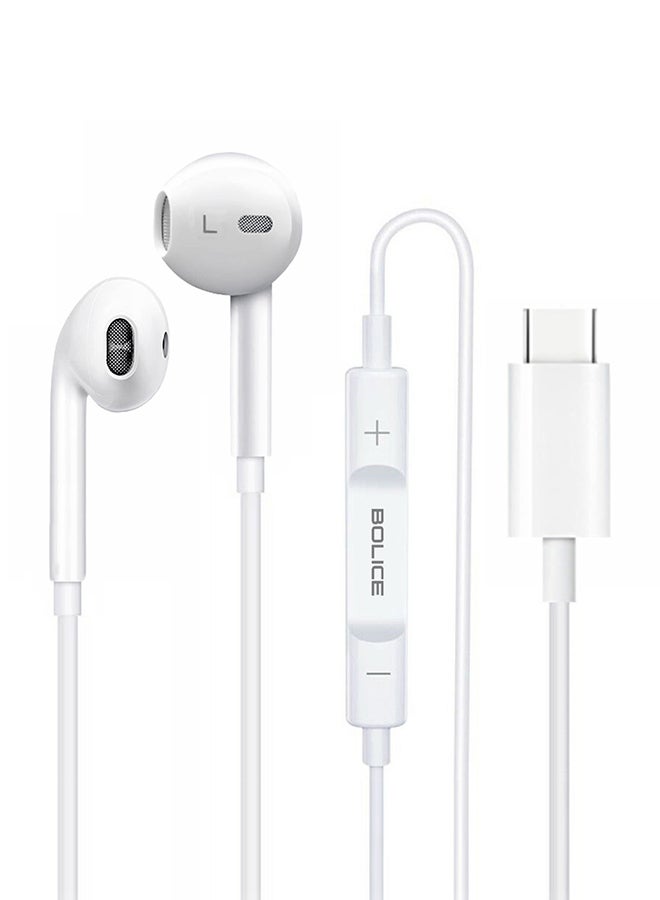 BOLICE Type-C Wired Earphones for Samsung Galaxy Z fold 7 and Z fold 6 Hi-Fi Stereo Sound with Built-in Mic and Volume Control - White - Image 1