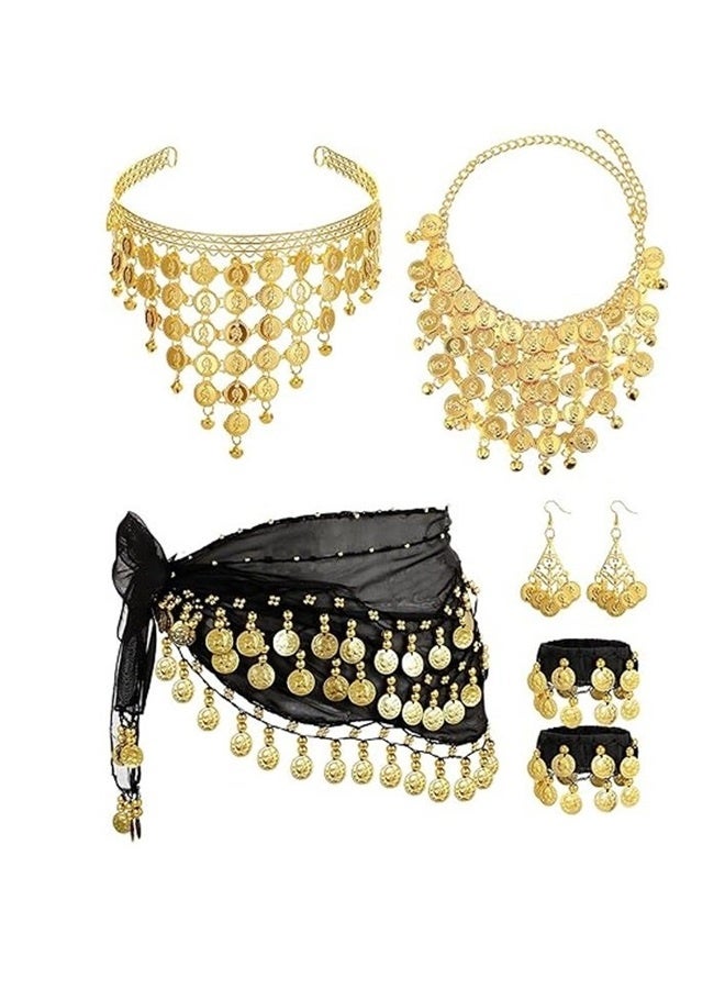 Belly Dance Belt Scarf Waist Belt With Gold Coins Black Color - Image 1