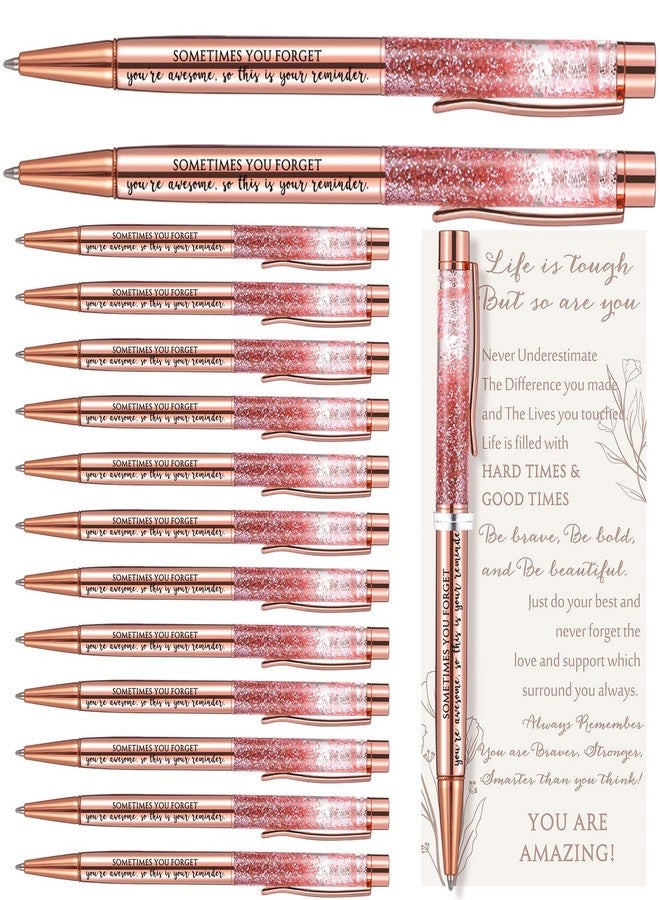 Supervitae 15 Set Women's History Month Motivational Pens for Women Bulk Rose Gold Inspirational Positive Quote Ballpoint Pens with Card Tie for Teacher Student Employee Gift - Image 1