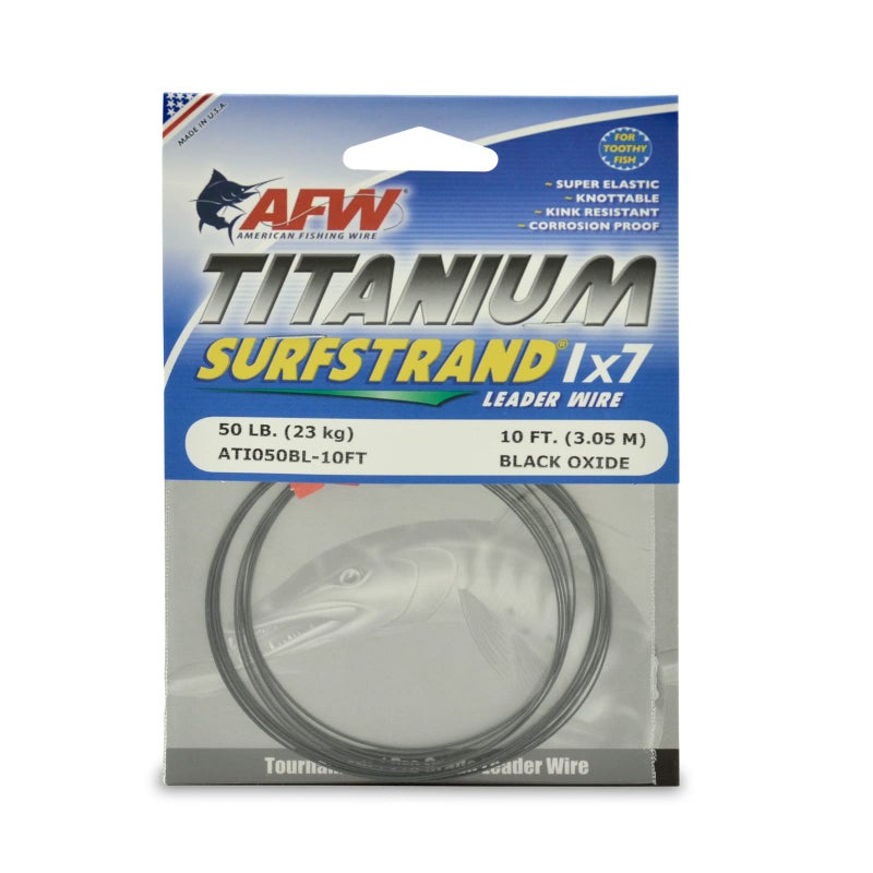 AFW Titanium Surfstrand, Bare 1x7 Saltwater Fishing Leader Wire, 50 lb, Black Oxide, 10 ft - Image 1