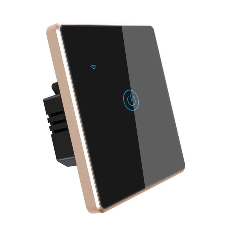 Tichondrius WiFi Smart Wall Light Switch, Metal Border Touch Switches, Glass Panel, No Neutral Wire Required, Remote Control Smart Life/Tuya App, Work with Alexa, Google Home (Black Gold, 1 Gang) - Image 1