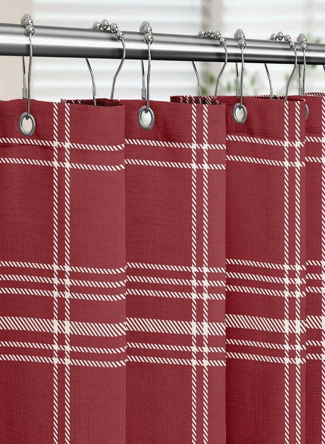 Tititex Classic Scottish Plaid 140gsm Faux Linen Fabric Shower Curtain, Rudy Red Tartan Grid Shower Curtain Sets Decoration 72x72 Inch with Hooks - Image 3