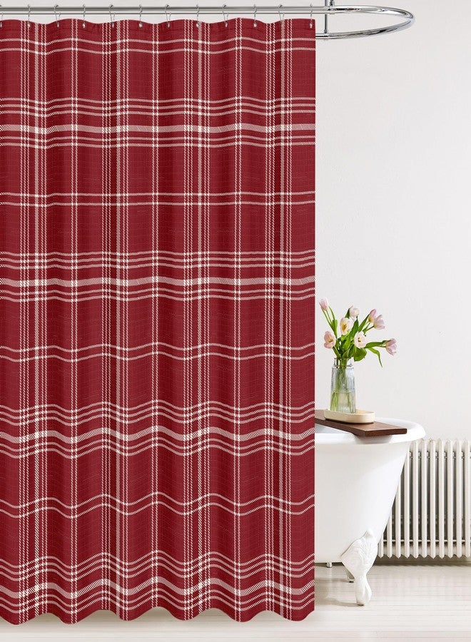 Tititex Classic Scottish Plaid 140gsm Faux Linen Fabric Shower Curtain, Rudy Red Tartan Grid Shower Curtain Sets Decoration 72x72 Inch with Hooks - Image 1