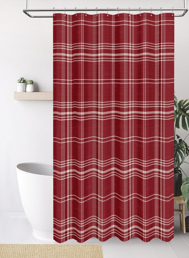 Tititex Classic Scottish Plaid 140gsm Faux Linen Fabric Shower Curtain, Rudy Red Tartan Grid Shower Curtain Sets Decoration 72x72 Inch with Hooks - Image 2