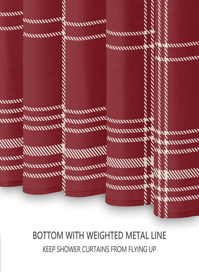 Tititex Classic Scottish Plaid 140gsm Faux Linen Fabric Shower Curtain, Rudy Red Tartan Grid Shower Curtain Sets Decoration 72x72 Inch with Hooks - Image 4