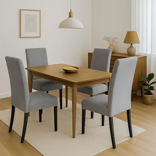 Aertiavty Chair Covers for Dining Room Set of 4 Chair Seat Cover for Dining Room Kitchen, Parsons Chair Covers Dining Chair Slipcover, Light Grey - Image 2