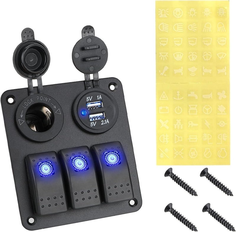 Wivplex 3 Gang Marine Switch Panel with USB Ports - Image 1