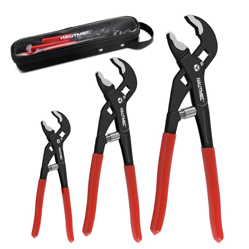 HAUTMEC 3PCS Tongue and Groove Joint Pliers Tool Set AutoAdjusting Water Pump Pliers Set with Storage Tool Bag Comfort Grips 7 10 12Inch Plier RustProof CRV Steel Construction for Plumbing