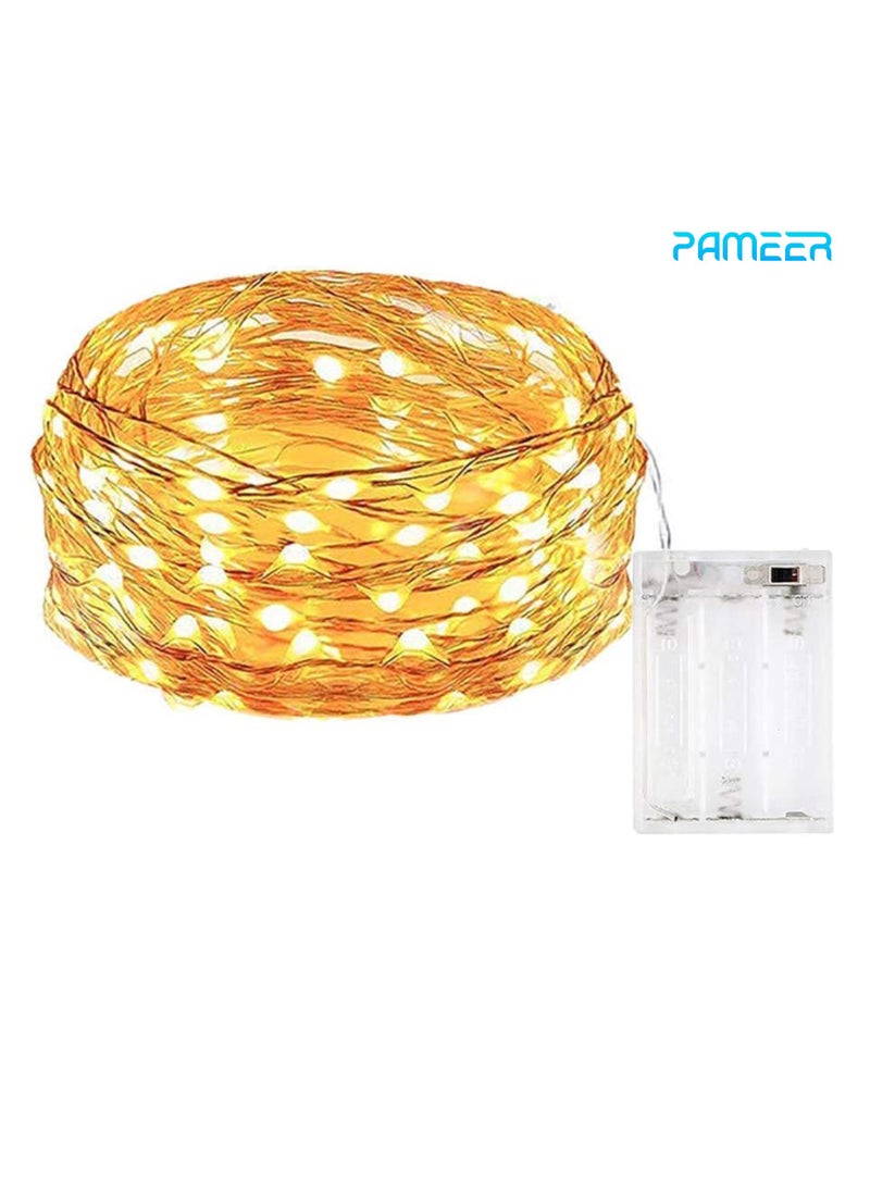 PAMEER Fairy String Lights 38ft 120 LED Warm White AA Battery Operated LED Strip for EID Ramadan Diwali Wedding Birthday Party Home Decoration Waterproof Single Mode Battery Box Button ON OFF  - Image 1