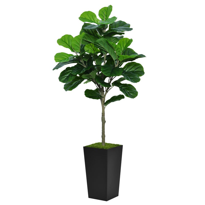 ASTIDY Fiddle Leaf Fig Tree Artificial 5FT  Faux Plant With Black Tall Planter  Fake Ficus Lyrata Floor Plant in Pot for Home Office Living Room Decor Indoor