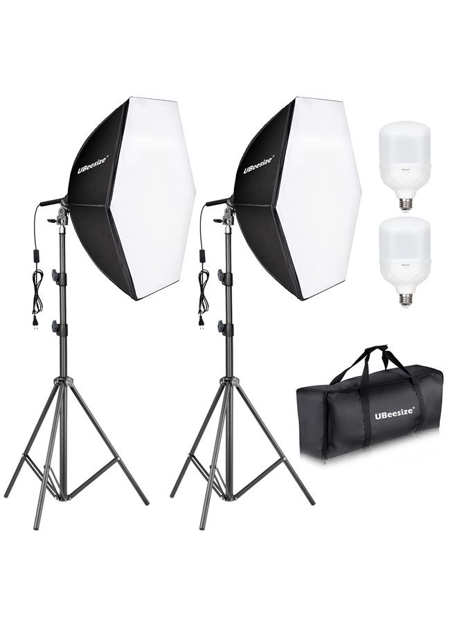 UBeesize Softbox Photography Lighting Kit, 30"X30" Professional Softbox Lighting Kit with 2pcs 40W E26 Socket 8000K Bulbs, Continuous Lighting Kit for Portraits Advertising Shooting, Video Recording - Image 1