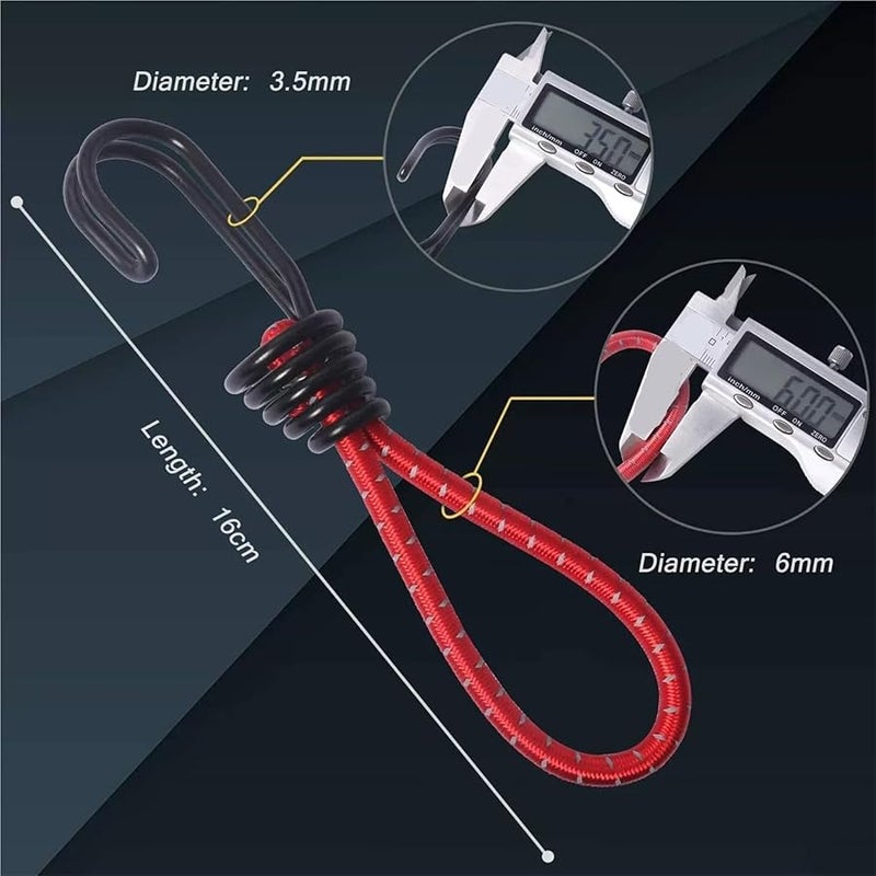 Elastic Bungee Rope Cords with Hooks for Camping Tent Canopy Tarp Fastening Red 5Pcs - Image 3