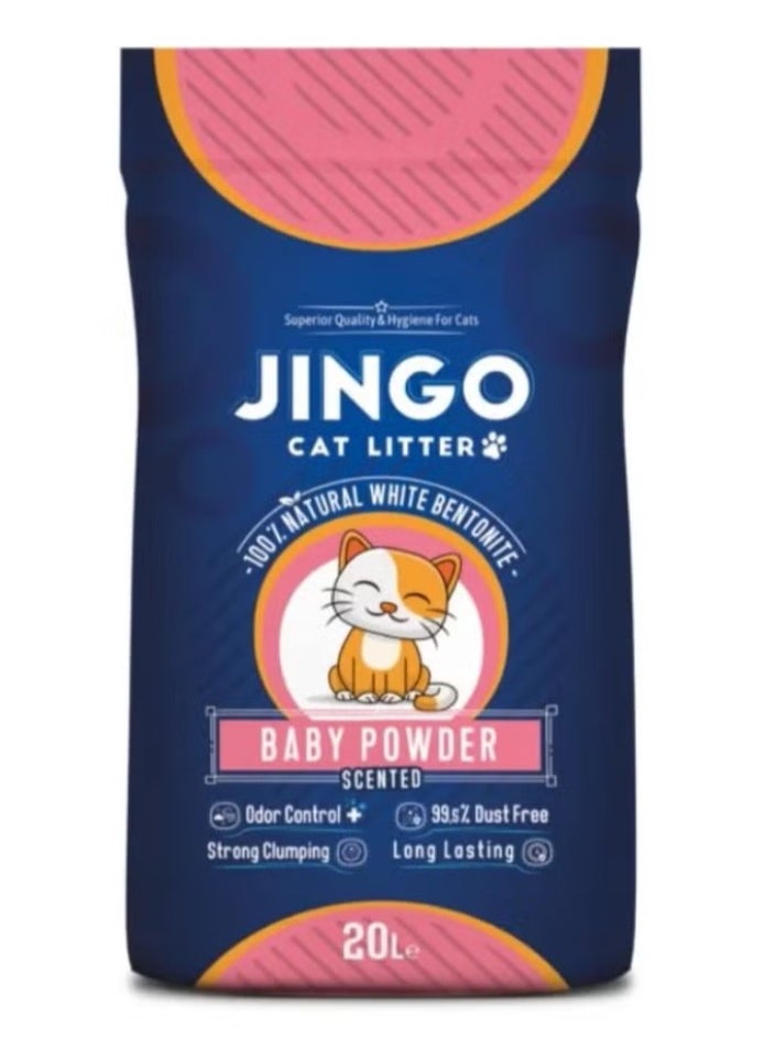 JINGO Custom sand for cat waste 20 liters high-performance absorption and agglomeration with the scent of baby powder 